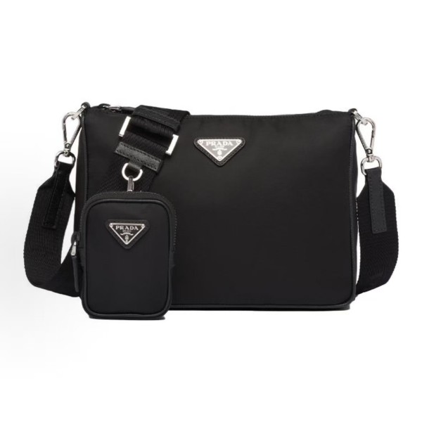 PRADA Saffiano multi-functional detachable shoulder strap three-in-one messenger bag, briefcase, crossbody bag, single-shoulder bag, regular men\'s black style